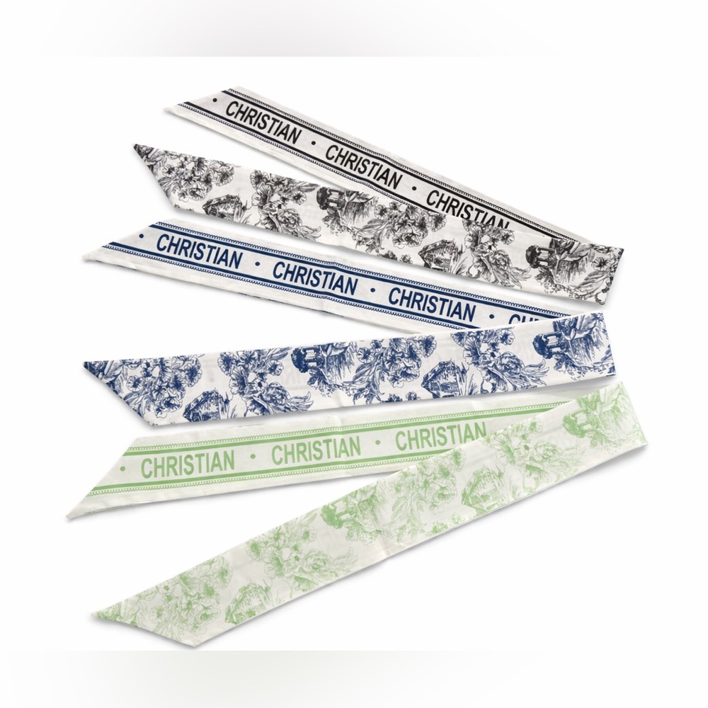 Set of 3 Toile Print Skinny Scarves | Chic Twilly Set | Hair, Neck & Bag Scarf